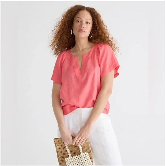 J.Crew Flutter-Sleeve Linen V-neck Top White Size M - Picture 2 of 4